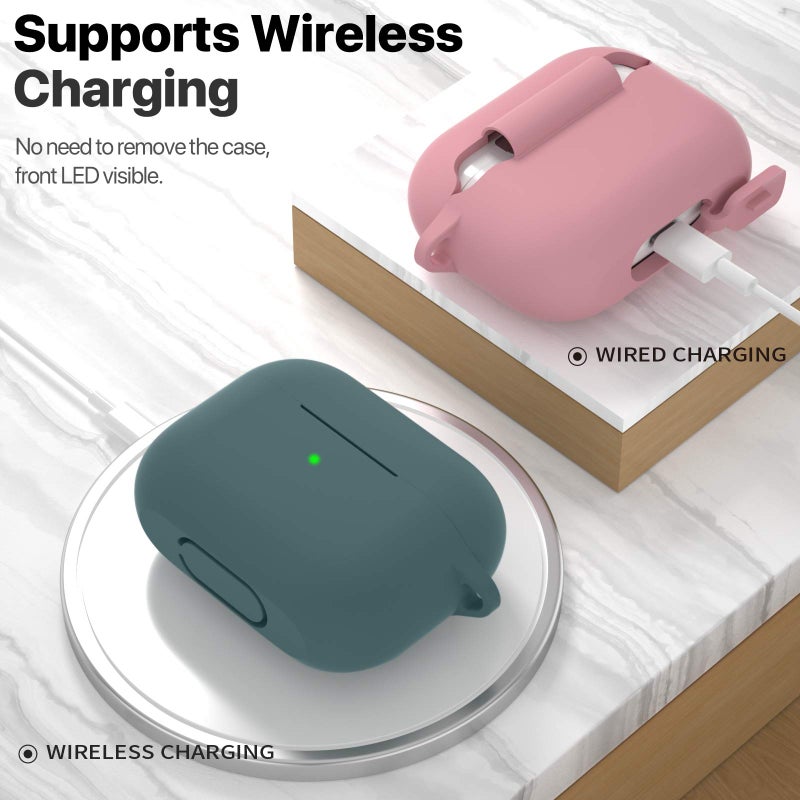 ATUAT for AirPods Pro 1st/2nd Generation Case Cover, Protective Silicone Skin Accessories with Keychain for Women Men for Apple AirPods Pro 2019/2022 Charging Case,Front LED Visible-Gray Blue - Image 3